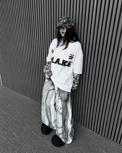 New American 3D Print Wide-Leg Pants