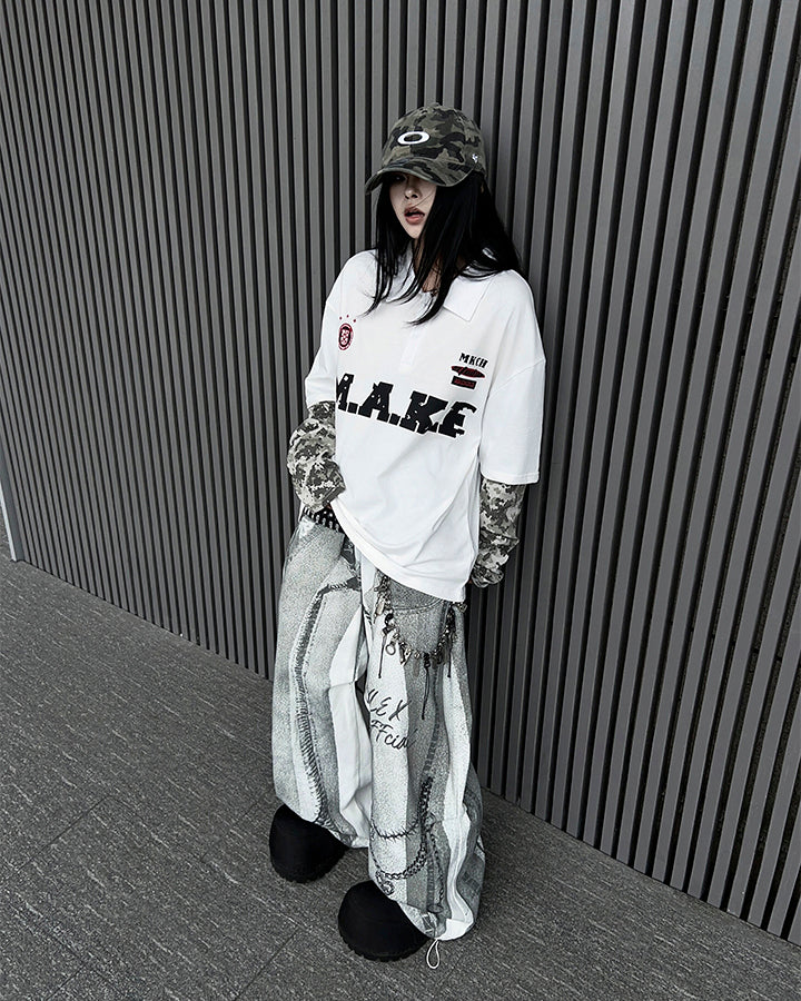 New American 3D Print Wide-Leg Pants