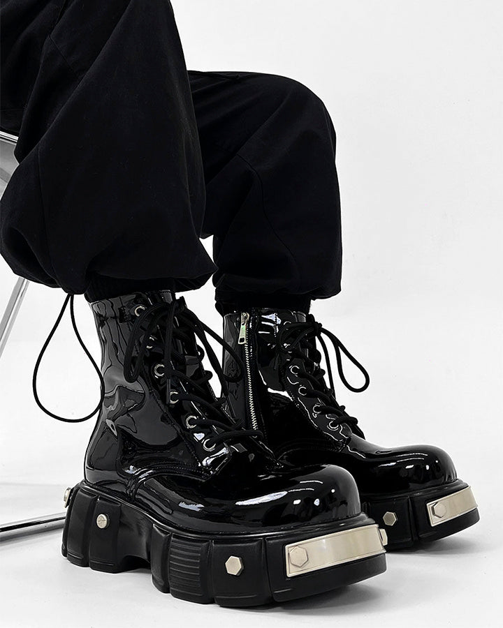 Patent Leather Platform Combat Boots