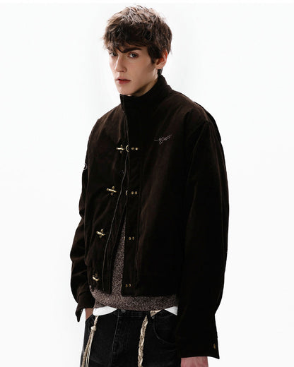 Retro Aviation Buckle Stand Collar Jacket
