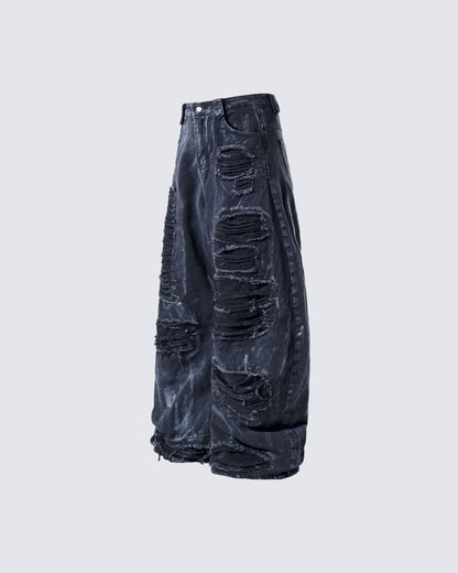 High-Street Distressed Curved-Leg Denim Jeans