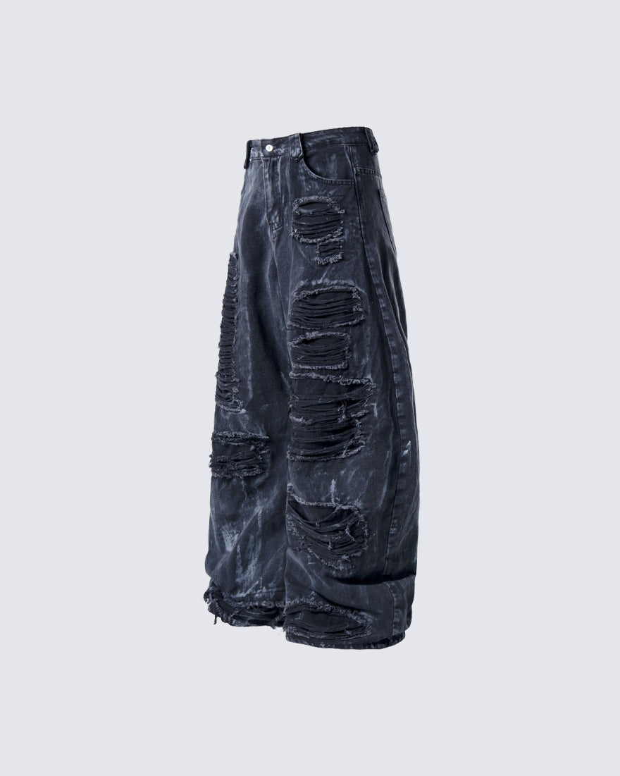 High-Street Distressed Curved-Leg Denim Jeans
