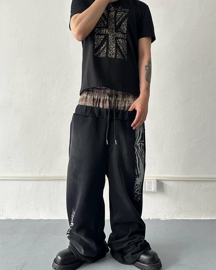 Animal Print Double Waistband Wide-Leg Sweatpants