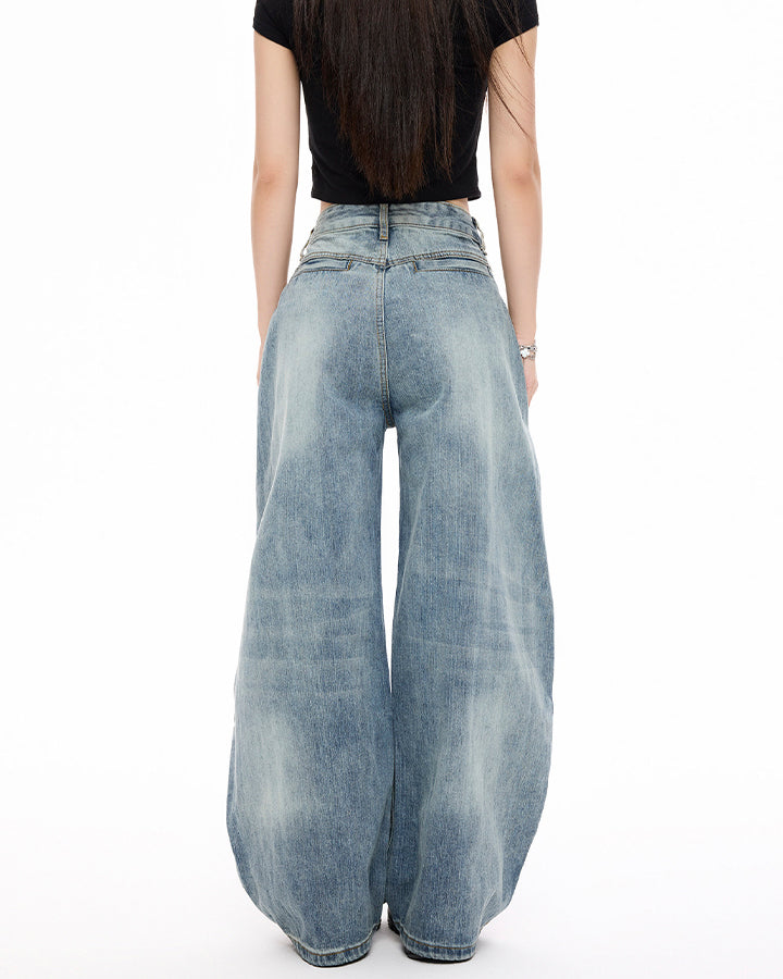 Vintage Washed Wide-Leg Denim Pants