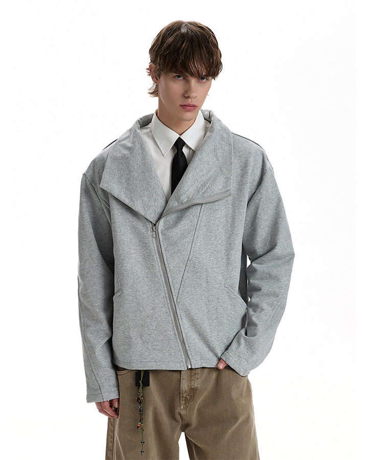 Minimalist Asymmetric Zip Stand Collar Jacket