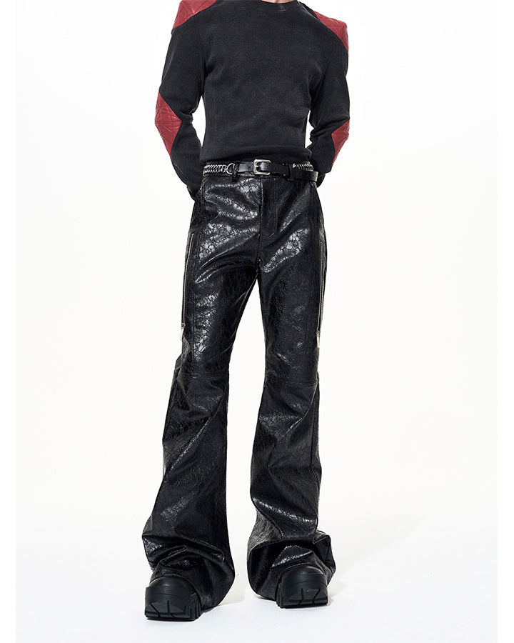 PU Leather Textured Straight-Leg Pants