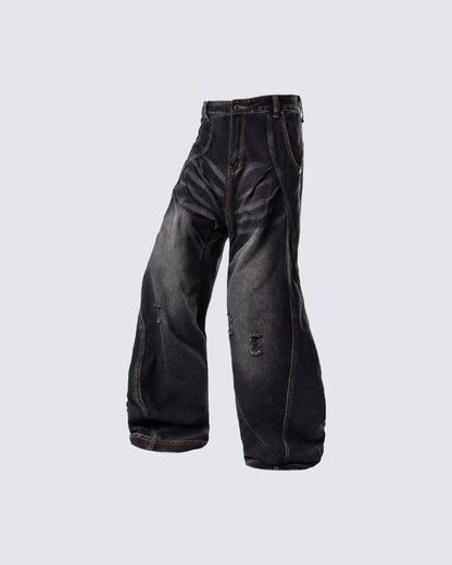 Distressed Deconstructed Washed Curved-Leg Jeans