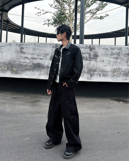 Raw Denim Leather Patchwork Jacket