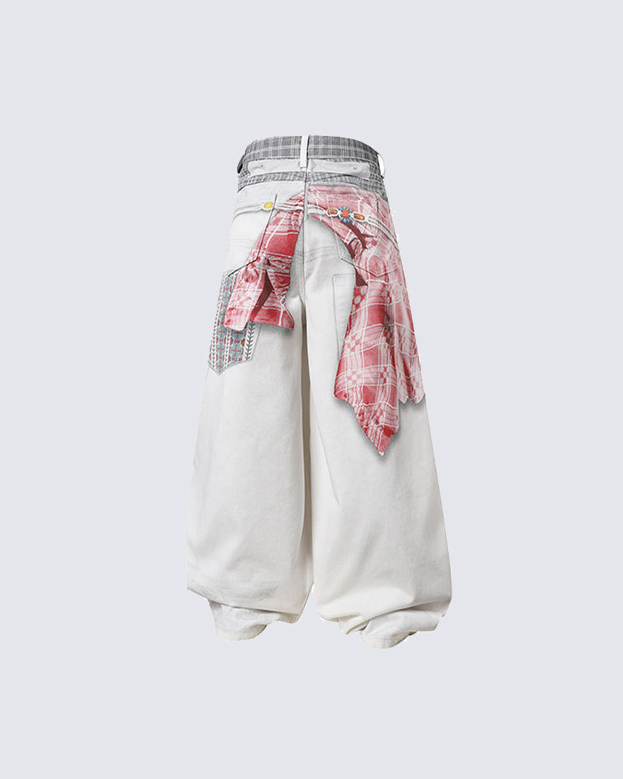 Patchwork Scarf Detail Wide Leg Pants