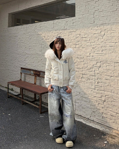 Graffiti Print Balloon Denim Pants