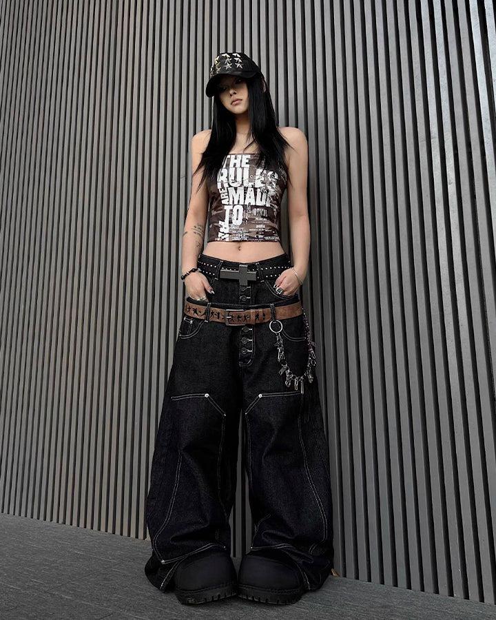 High Street Double Waistband Patchwork Pants