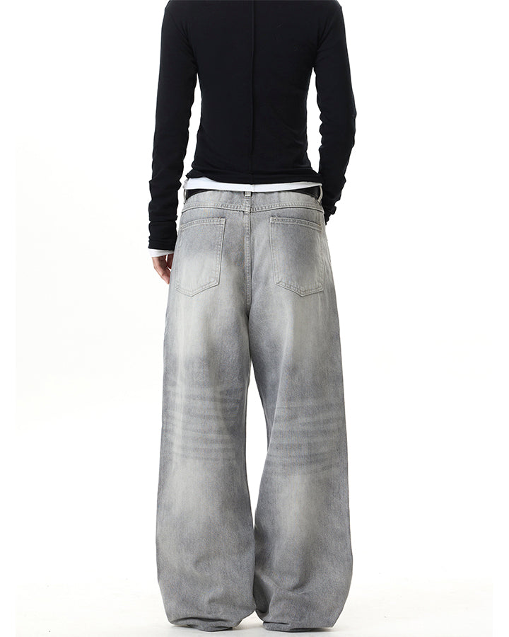 Heavy Washed Spray Vintage Wide Leg Jeans