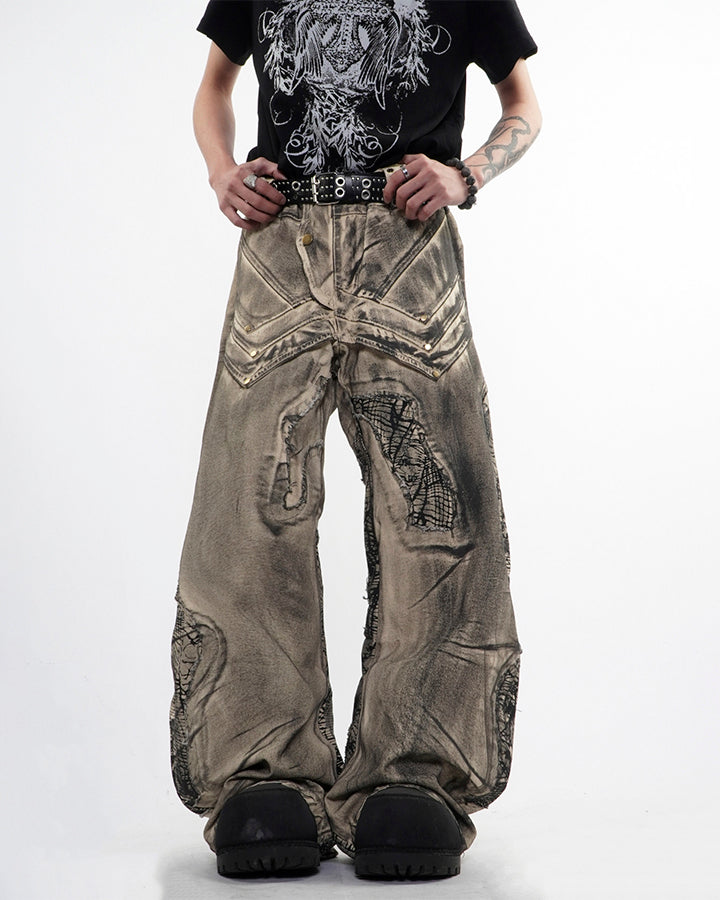 New Distressed Washed Wide Leg Jeans
