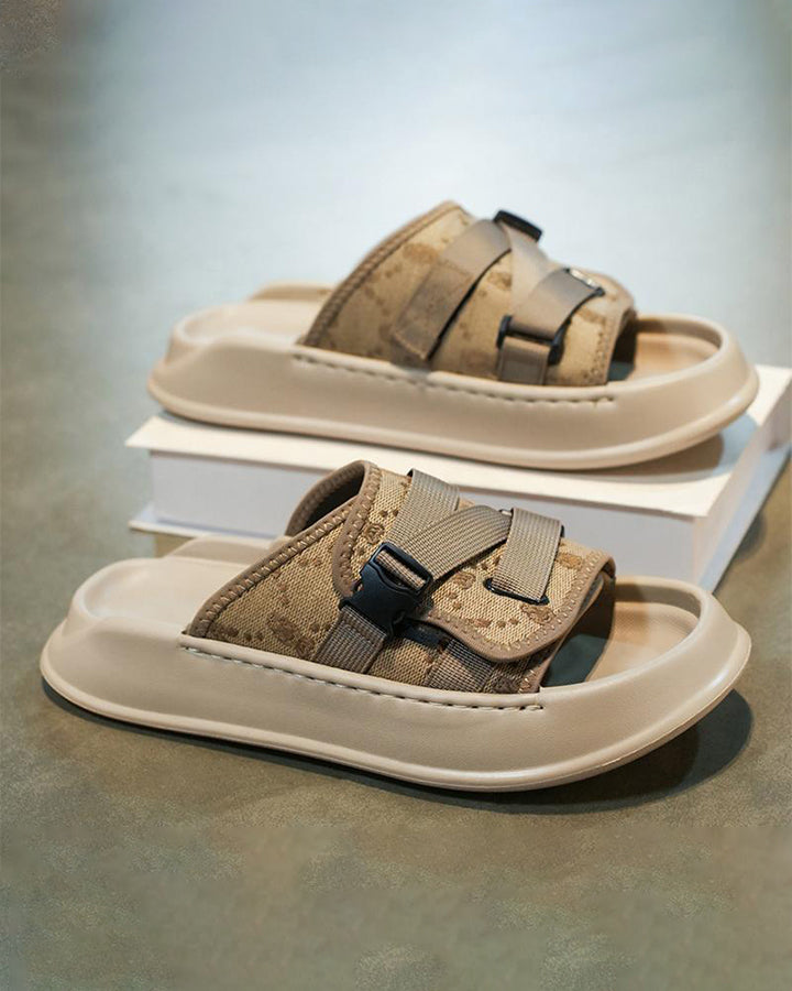 Black Mesh Double Strap Platform Slides