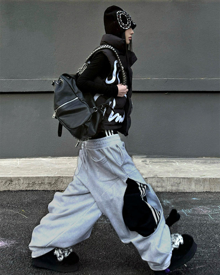 Striped Panel Wide Leg Sweatpants
