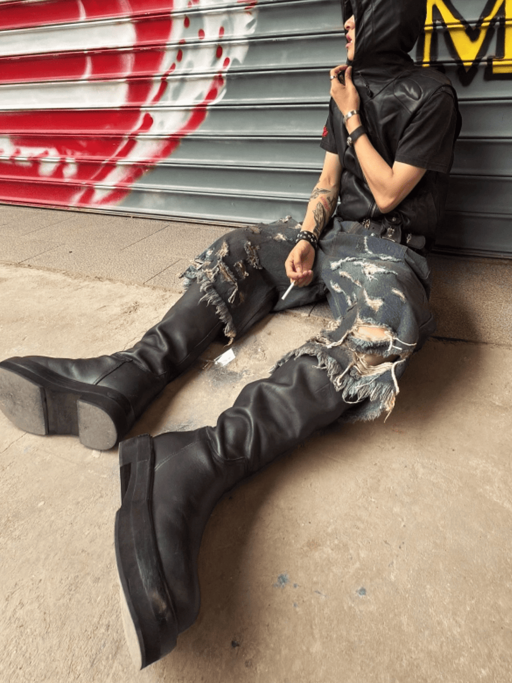Destroyed Raw-Hem Denim Bermuda Shorts