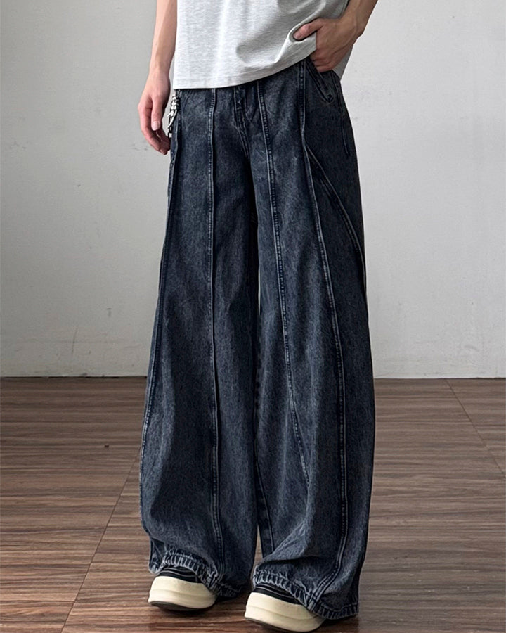 American Wash Patchwork Loose-Fit Denim Pants