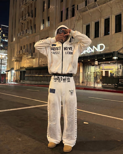 New Street Washed Distressed Curved Track Pants