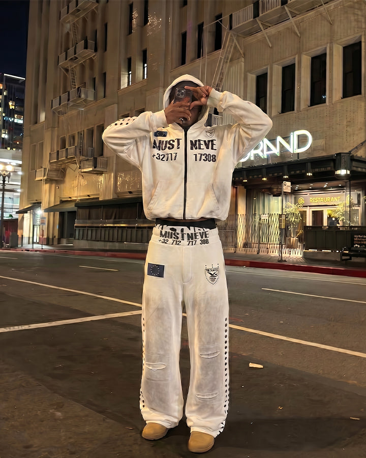 New Street Washed Distressed Curved Track Pants