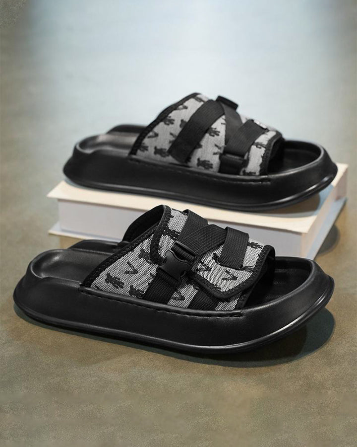 Black Mesh Double Strap Platform Slides