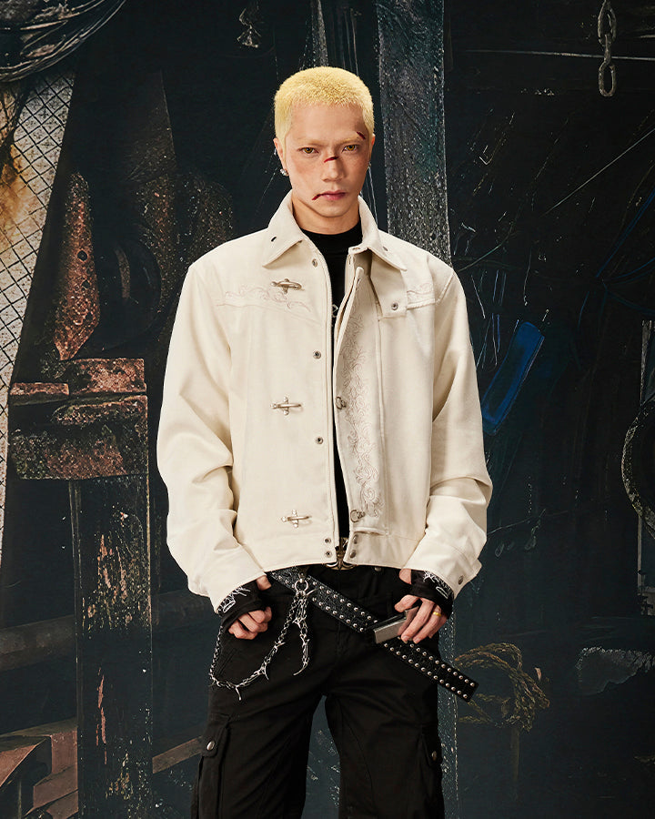 Stand Collar Buckle Embroidered Jacket