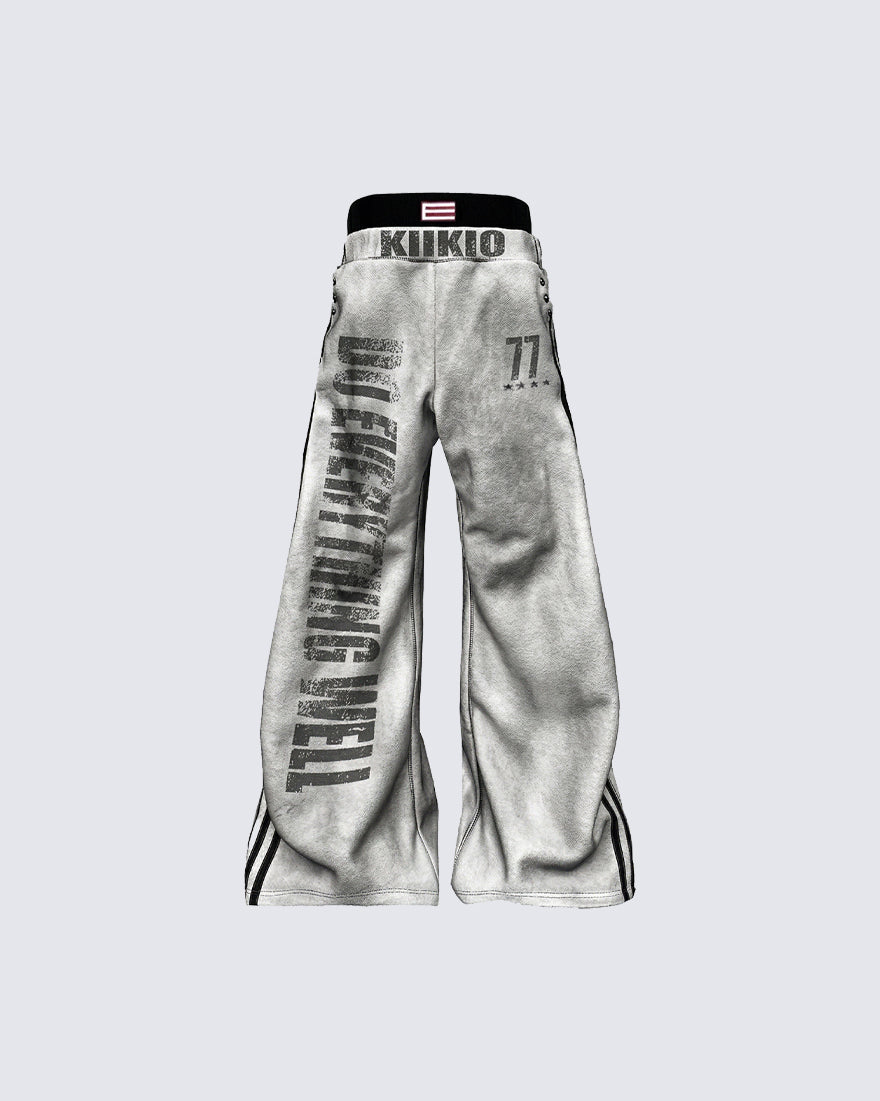 New Double Waist Letter Print Wide-Leg Pants