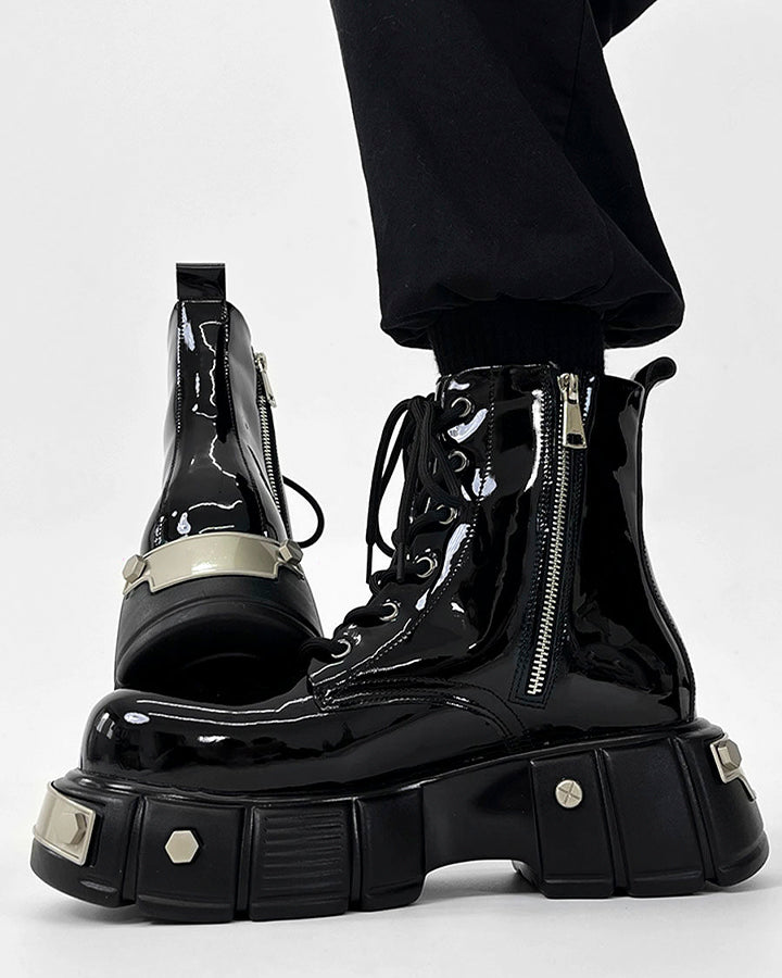 Patent Leather Platform Combat Boots