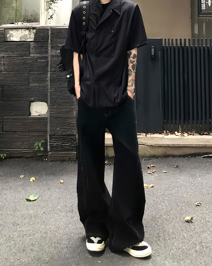 Minimal Rivet Panel Wide Leg Pants