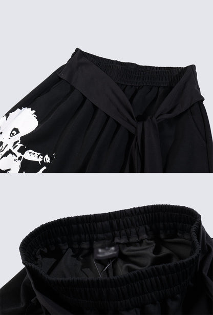 Printed Curved Seam Wide Leg Drawstring Pants