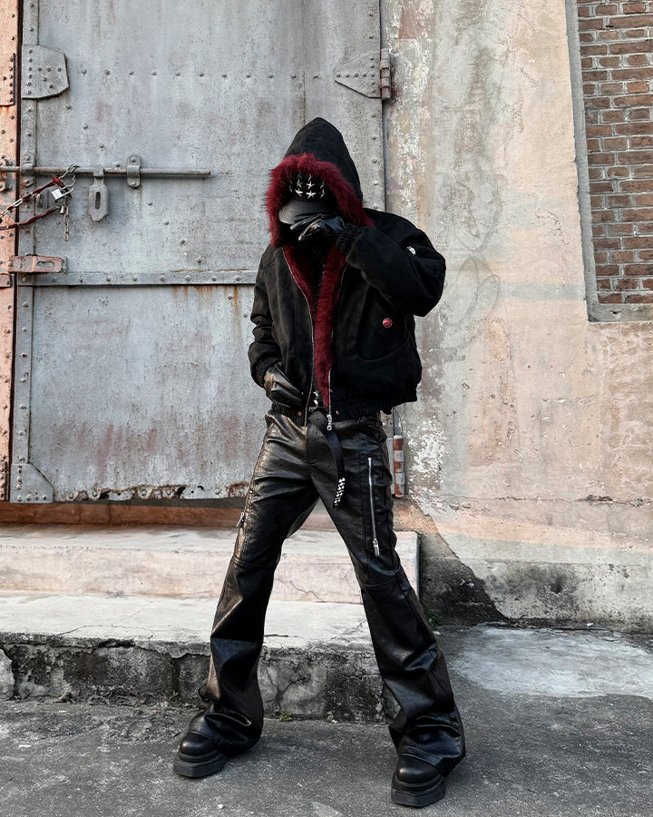 PU Leather Textured Straight-Leg Pants