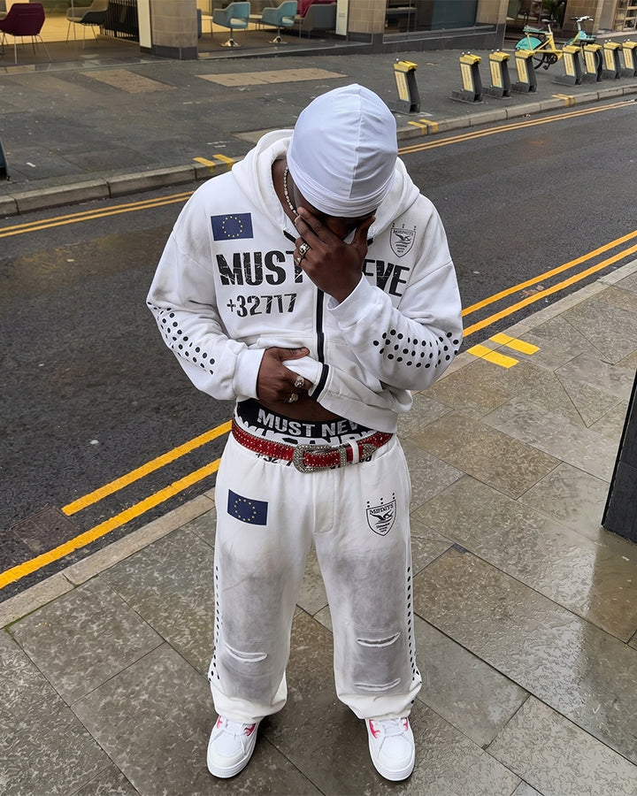 New Street Washed Distressed Curved Track Pants