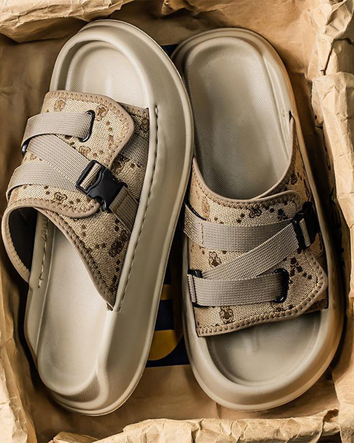 Black Mesh Double Strap Platform Slides