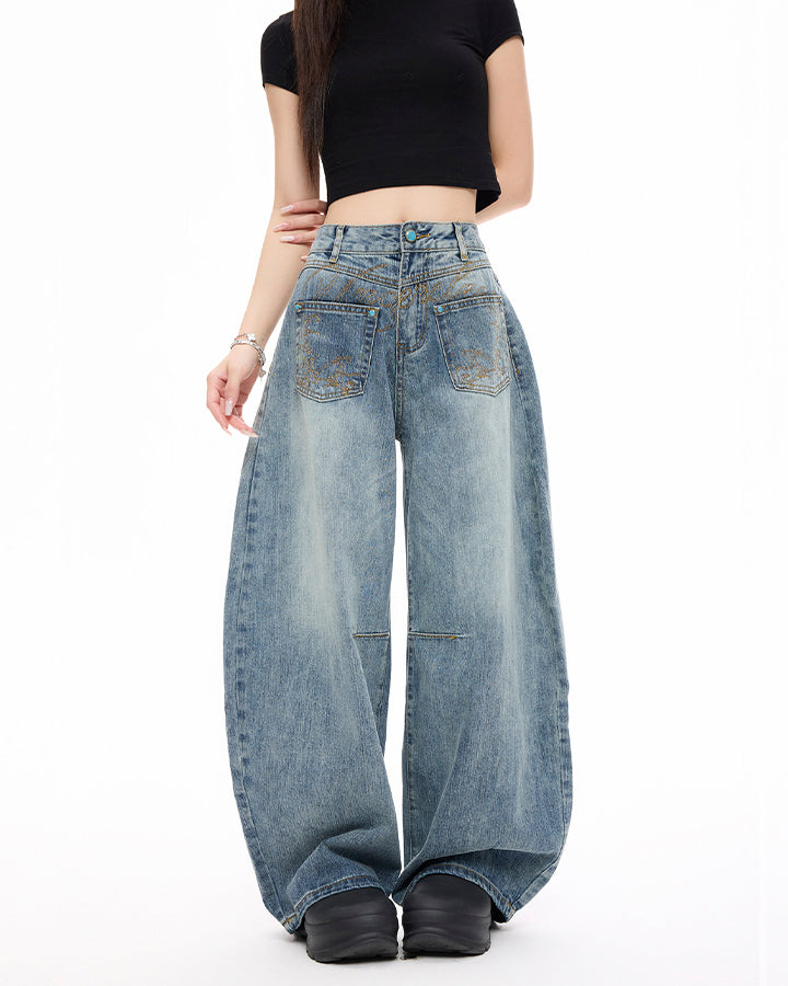 Vintage Washed Wide-Leg Denim Pants
