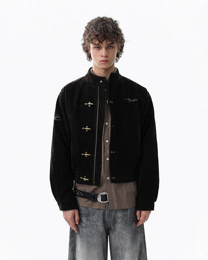 Retro Aviation Buckle Stand Collar Jacket