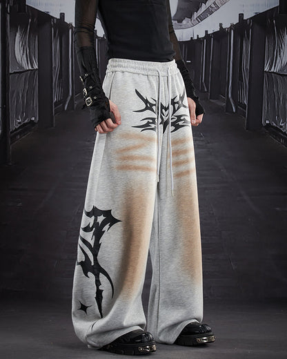 Street Flame Print Wide-Leg Sweatpants