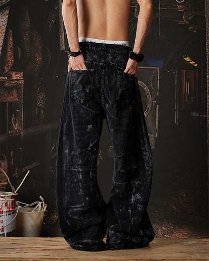 High-Street Distressed Curved-Leg Denim Jeans