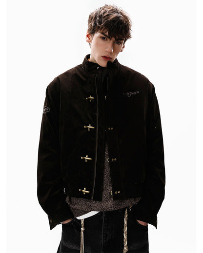 Retro Aviation Buckle Stand Collar Jacket