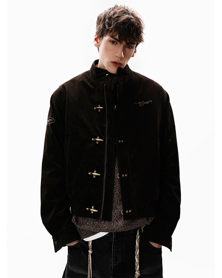 Retro Aviation Buckle Stand Collar Jacket