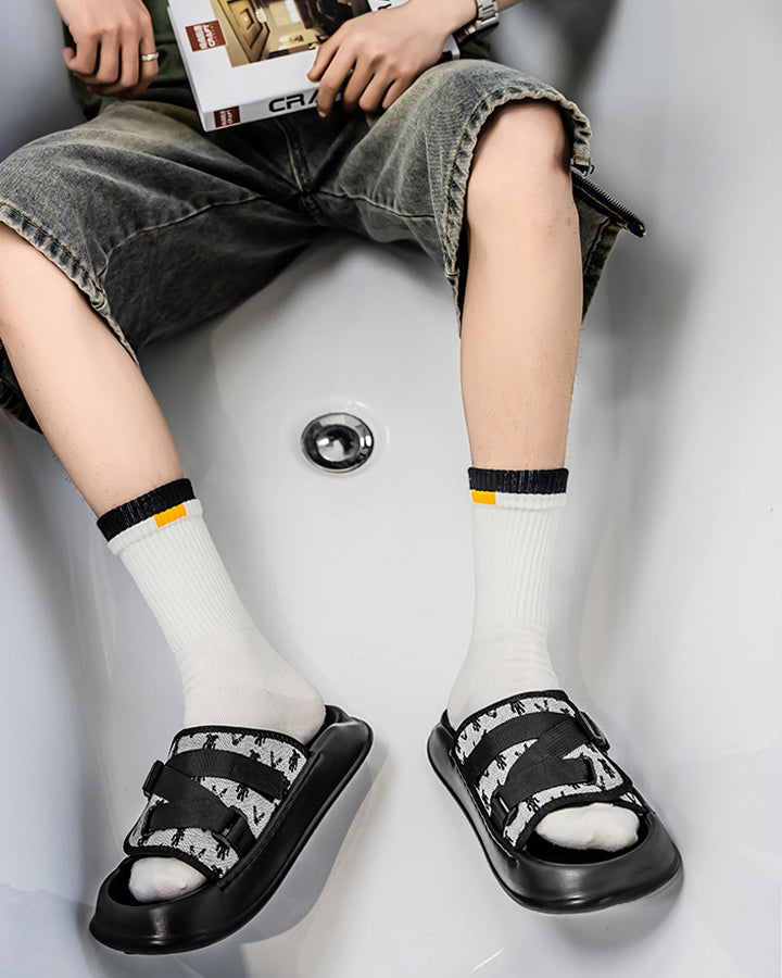 Black Mesh Double Strap Platform Slides