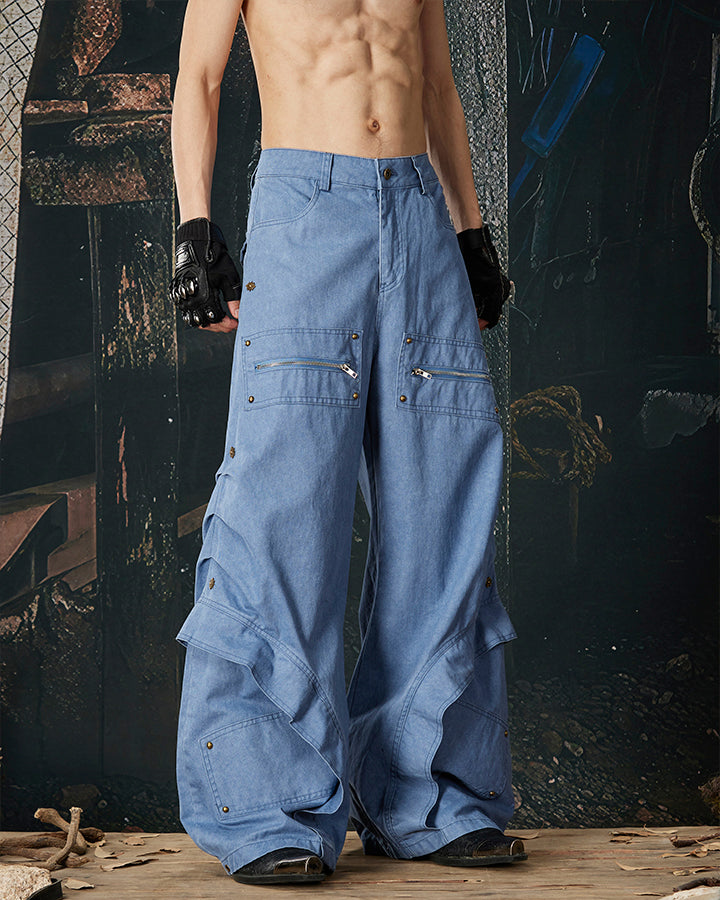 Spliced Metal-Detail Scimitar Denim Pants