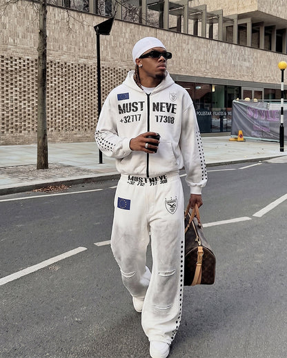 New Street Washed Distressed Curved Track Pants