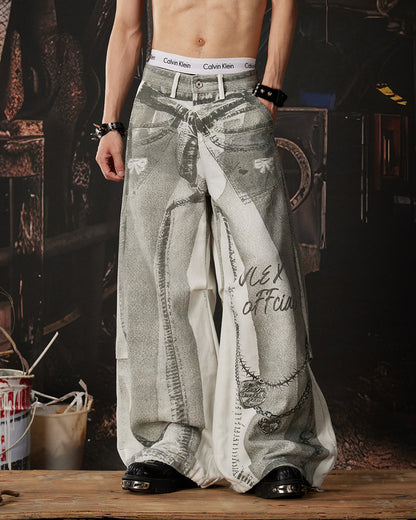 New American 3D Print Wide-Leg Pants