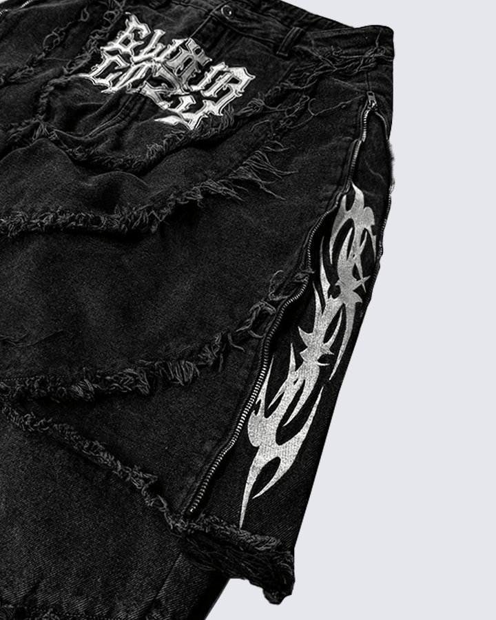 Gothic Spiral Distressed Convertible Jeans