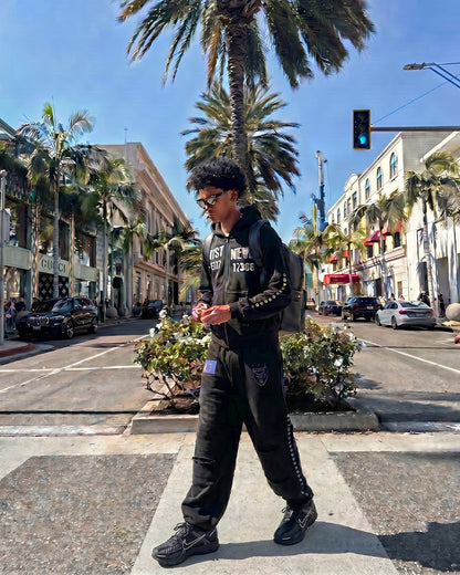 New Street Washed Distressed Curved Track Pants