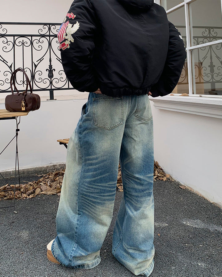 American Vintage Whiskered Washed Denim Jeans