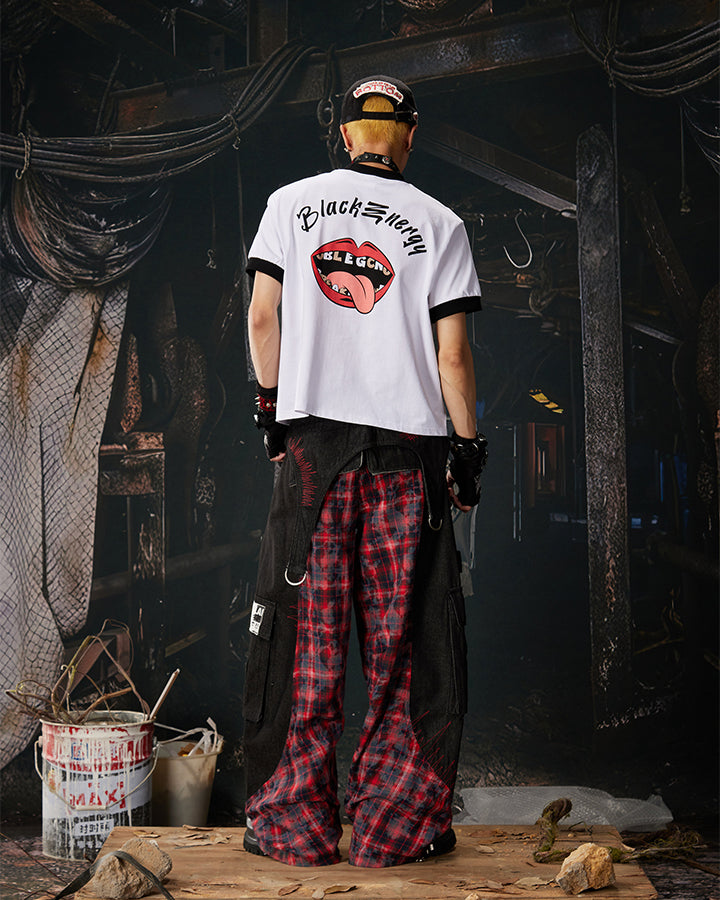 New Layered Plaid Cargo Wide-Leg Pants
