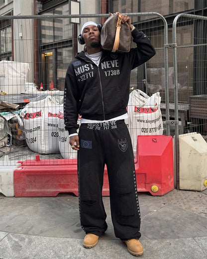 New Street Washed Distressed Curved Track Pants