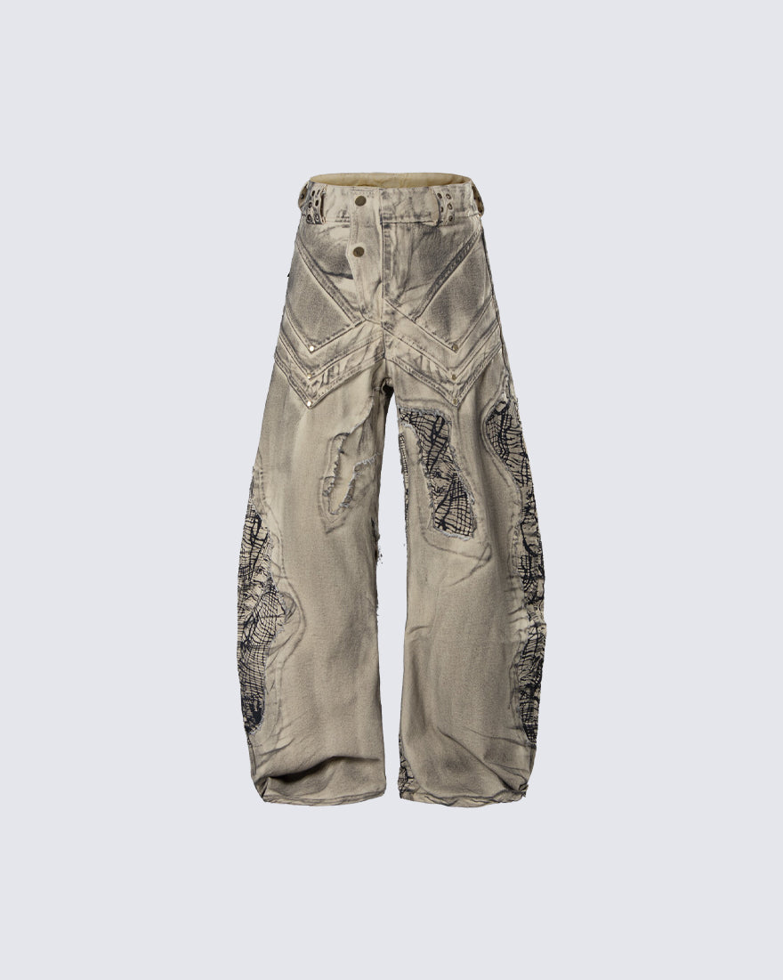 New Distressed Washed Wide Leg Jeans