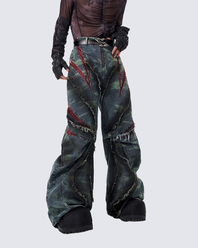 KIIKIO Distressed Ripped Denim Pants – Streetwear with Unique Torn Details