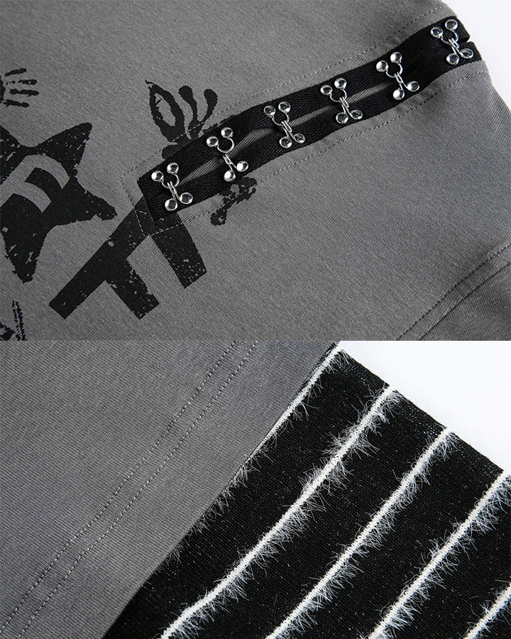 Gray-Black Distressed Graffiti Layered Sweatshirts